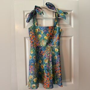 Show Me Your Mumu Floral Mini Dress in Teal, Yellow, Orange, Pink
